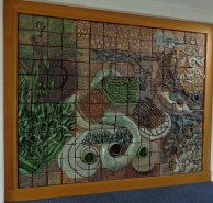 Doreen Blumhardt worked with students to create this mural; located in the entrance foyer