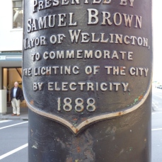 Sign commemorating electricity in city 1888