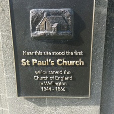 Sign for first St Paul's Church, behind the Beehive in Museum St